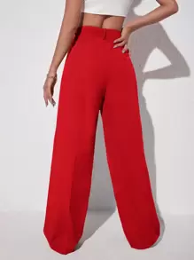 SHEIN EZwear Solid Wide Leg Trousers - Red - View 2