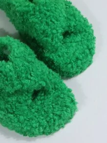 極簡毛茸茸臥室拖鞋,時尚綠色素色女士室內拖鞋 - 綠色 - 查看 2