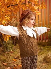 SHEIN Toddler Girls 1pc Textured Knit Sweater Vest - Brown - View 5