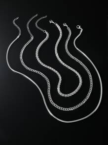 Fashionable and Popular 3pcs Men Minimalist Chain Necklace Copper Punk Hip Pop Style for Jewelry Gift and for a Stylish Look - Silver - View 1