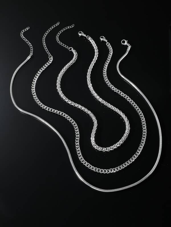 Fashionable and Popular 3pcs Men Minimalist Chain Necklace Copper Punk Hip Pop Style for Jewelry Gift and for a Stylish Look