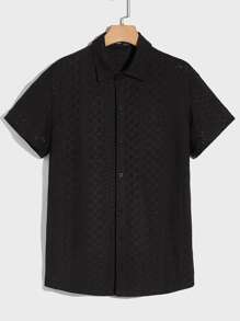 GENTILAND Hombres Camisa con abertura con botón delantero - Negro - Ver 1