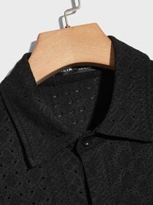 GENTILAND Hombres Camisa con abertura con botón delantero - Negro - Ver 3