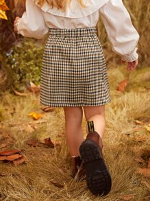 SHEIN Young Girl Plaid Button Front Asymmetrical Hem Skirt - Multicolor - View 2