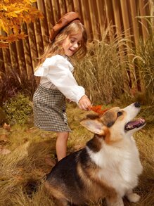 SHEIN Young Girl Plaid Button Front Asymmetrical Hem Skirt - Multicolor - View 3