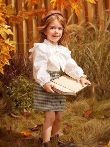 SHEIN Young Girl Plaid Button Front Asymmetrical Hem Skirt - Multicolor - View 5