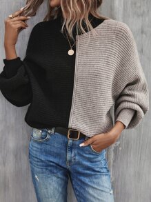 SHEIN LUNE Two Tone Mock Neck Dolman Sleeve Jumper - Multicolor - View 5