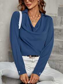 Blusa escote drapeado - Azul Marino - Ver 1