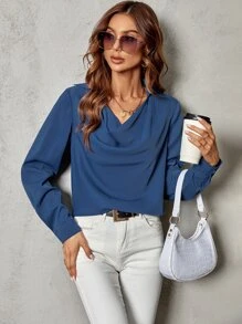 Blusa escote drapeado - Azul Marino - Ver 3