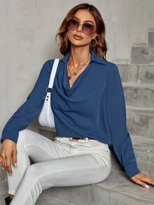 Blusa escote drapeado - Azul Marino - Ver 5