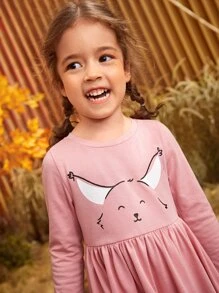 SHEIN 小女童卡通圖案荷葉邊洋裝 - 藕粉色 - 查看 8