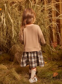 SHEIN 小女童卡通和格紋印花衛衣洋裝 - 彩色 - 查看 4