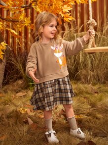 SHEIN 小女童卡通和格紋印花衛衣洋裝 - 彩色 - 查看 7