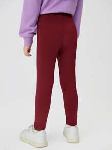 SHEIN Quần legging cạp cao màu trơn cho bé gái - Màu Đỏ Sâu - Xem 2