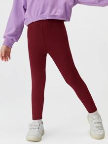 SHEIN Quần legging cạp cao màu trơn cho bé gái - Màu Đỏ Sâu - Xem 5
