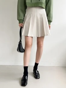 DAZY Váy xếp ly cạp cao mùa thu - trắng - Xem 3