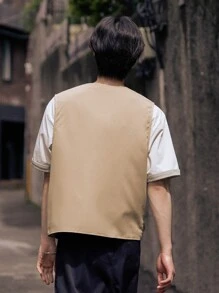 Manfinity Hombres Cazadora chaleco con bolsillo con solapa con cremallera - Caqui - Ver 3