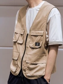 Manfinity Hombres Cazadora chaleco con bolsillo con solapa con cremallera - Caqui - Ver 6