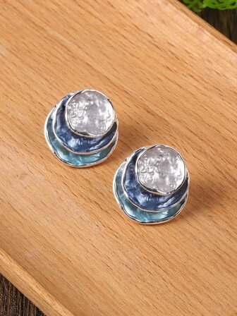 撞色幾何設計耳釘