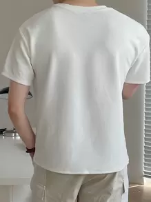 DAZY 男士拼接面補丁貼口袋T恤 - 米色 - 查看 2