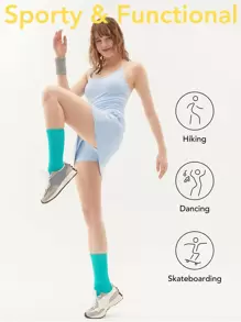 GLOWMODE Built-In Shorts Hidden Pocket Solid Active Dress Low Impact Yoga Daily Summer - Baby Blue - View 4