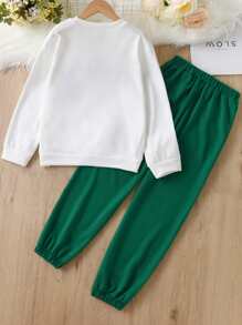 SHEIN 女孩字母圖案套頭衫和運動褲 - 彩色 - 查看 2