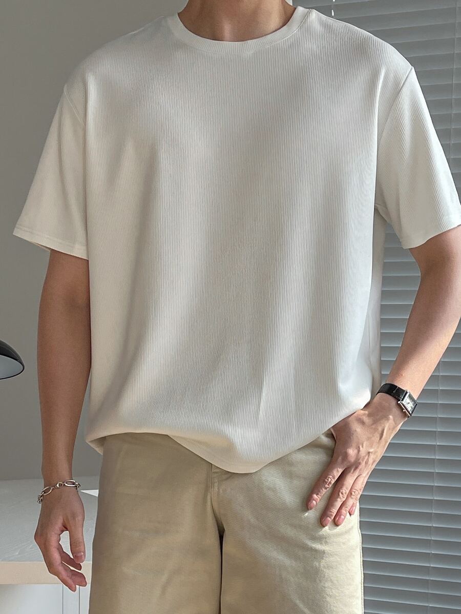 DAZY Hombres Camiseta unicolor de cuello redondo - Blanco - Ver 1