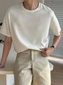 DAZY Hombres Camiseta unicolor de cuello redondo - Blanco - Ver 8