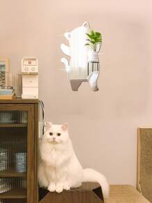 1Pc Acrylic Cute Cat 3D Stereo Mirror Sticker Girl Room Wall Layout Wall Stickers, Stickers, Wall Decal, Vinyl Decal For Home Decorations, Spring Decoration Items Refresh Your Home, Rama Decoration Stickers Mirror Wall Wall Decor Room Decor Wall Mirror Mirror For Room Bathroom Decor Living Room Decor - Silver - View 3