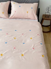 Floral Embroidery Duvet Cover Set Without Filler - Pink - View 5