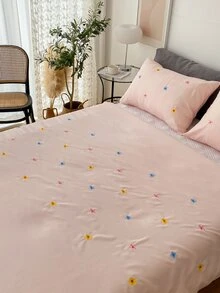 Floral Embroidery Duvet Cover Set Without Filler - Pink - View 6