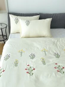 Floral Embroidery Duvet Cover Set Without Filler - Beige - View 3