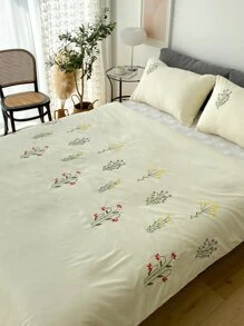 Floral Embroidery Duvet Cover Set Without Filler - Beige - View 5