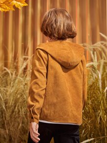 SHEIN 男孩翻蓋口袋燈芯絨連帽襯衫