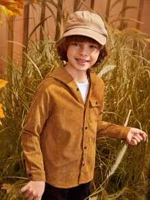 SHEIN 男孩翻蓋口袋燈芯絨連帽襯衫