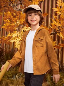 SHEIN 男孩翻蓋口袋燈芯絨連帽襯衫