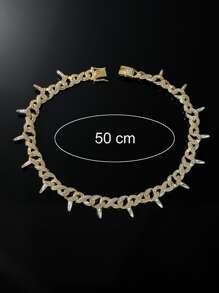 For Women Men Rhinestone Decor Necklace Chain Bling Iced Out, For Jewelry Gift And Party - Yellow Gold - View 3