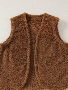 小女童豹紋印花T恤和夾克背心和緊身打底褲 - 卡其色 - 查看 5