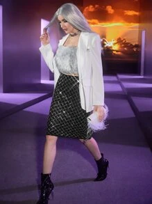 SHEIN Solid Fuzzy Crop Tube Top - Grey - View 3