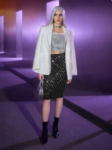 SHEIN Solid Fuzzy Crop Tube Top - Grey - View 5