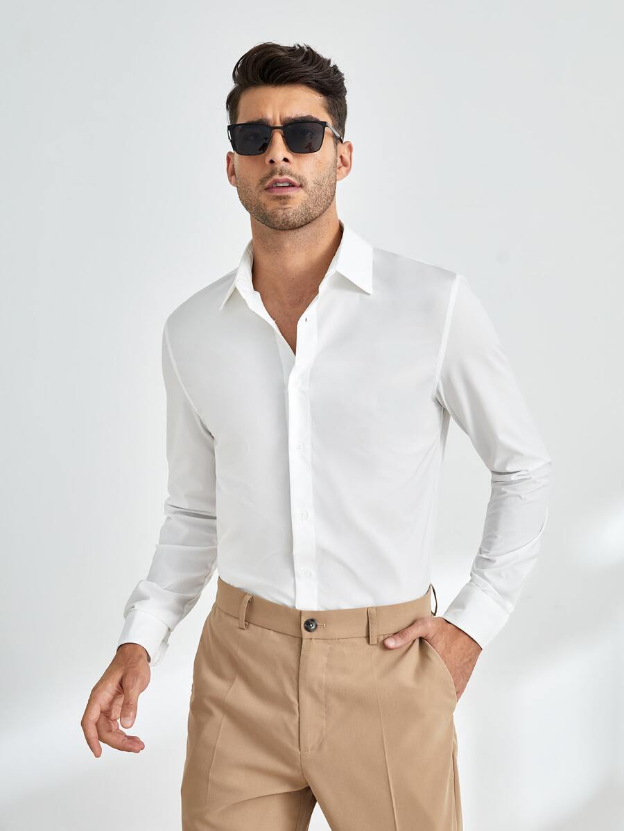 Manfinity NiteLyfe Men Solid Button Front Shirt - White - View 1