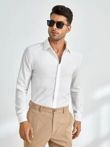 Manfinity NiteLyfe Men Solid Button Front Shirt - White - View 3