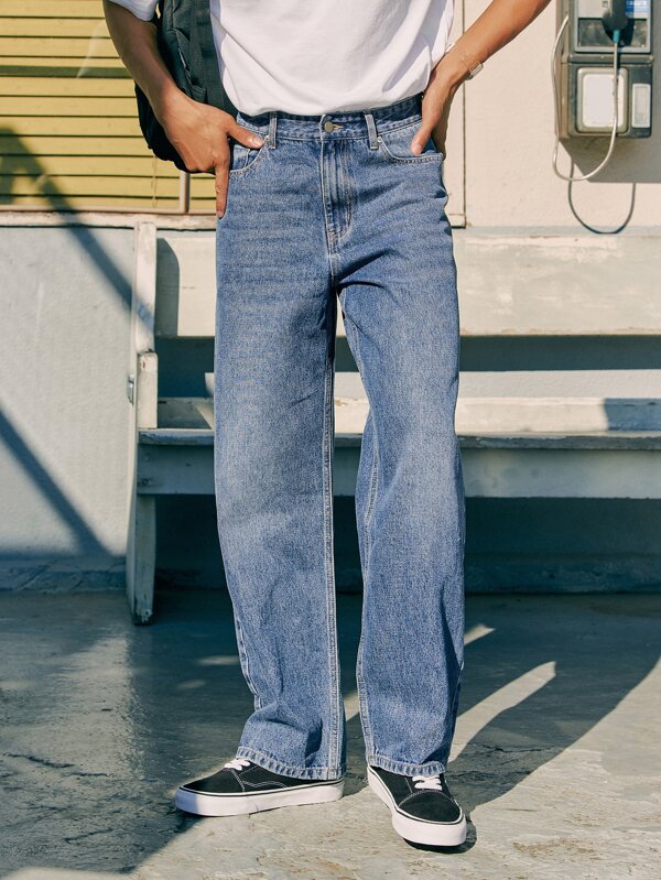 DAZY Herren Baumwolle gewaschene Straight Leg Jeans, Kleidung für den Schulanfang