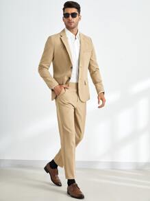 GENTILAND Hombres Pantalones con blazer Traje con botón - Caqui - Ver 1