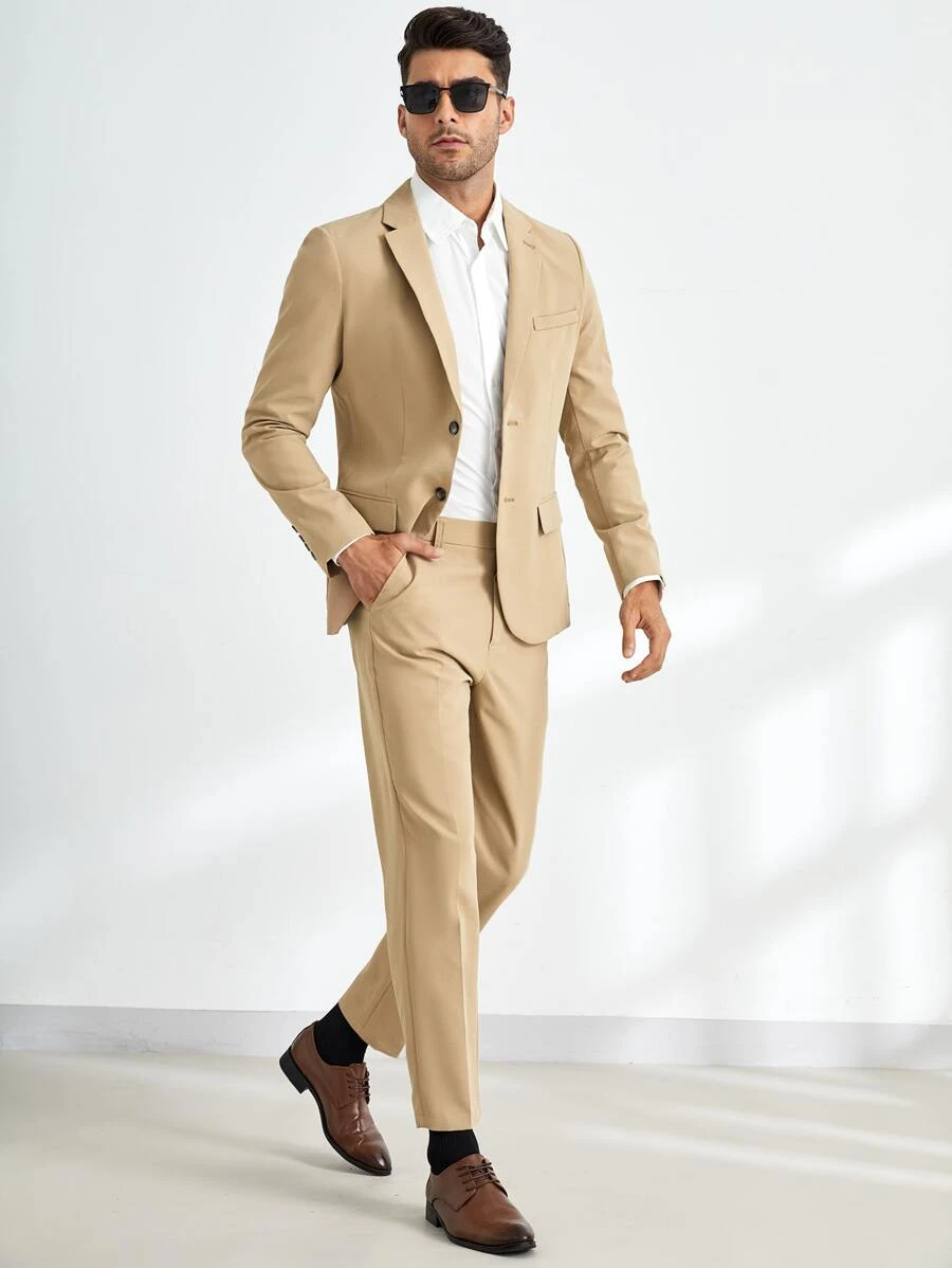 GENTILAND Hombres Pantalones con blazer Traje con botón - Caqui - Ver 1