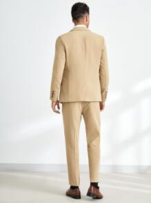 GENTILAND Hombres Pantalones con blazer Traje con botón - Caqui - Ver 2