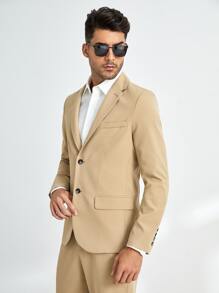 GENTILAND Hombres Pantalones con blazer Traje con botón - Caqui - Ver 4
