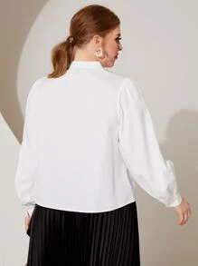 SHEIN Clasi Camisa de cuello alto de manga obispo - Blanco - Ver 3