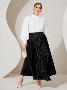 SHEIN Clasi Camisa de cuello alto de manga obispo - Blanco - Ver 4