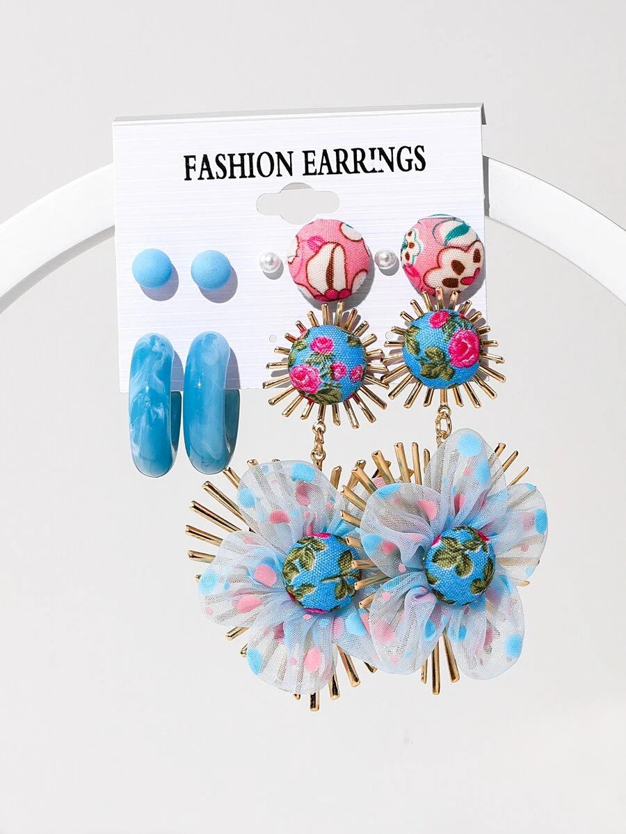 5 cặp Bông tai trang trí hoa màu ngẫu nhiên - Nhiều màu - Xem 1